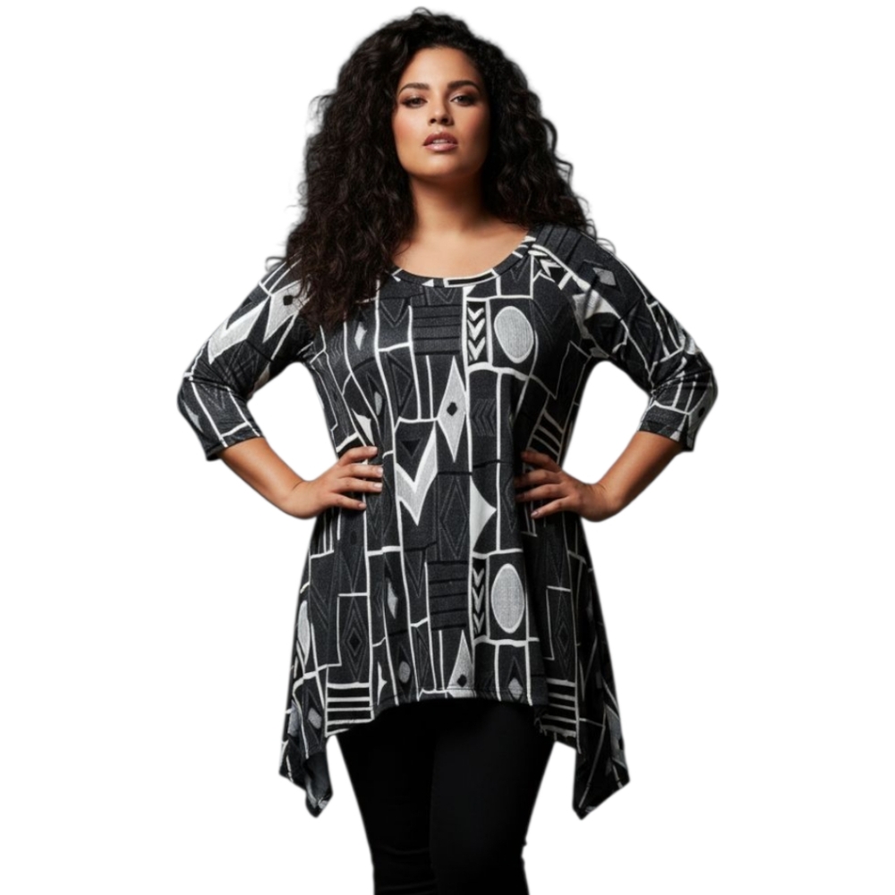 SALE Beautiful Black and White Tunic Top Plus Size
